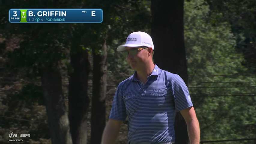 Ben Griffin sinks 22-foot birdie putt on No. 3 at Travelers
