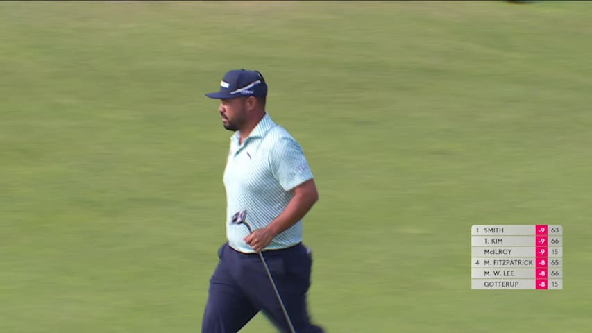 J.J. Spaun sinks 14-foot birdie putt on No. 17 at Genesis Scottish Open
