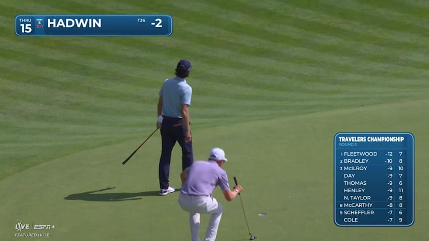 Adam Hadwin makes birdie on No. 15 at Travelers