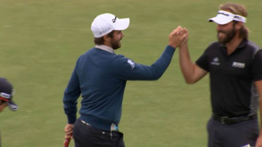 Romain Langasque pours in a 22-foot eagle putt at ISPS HANDA