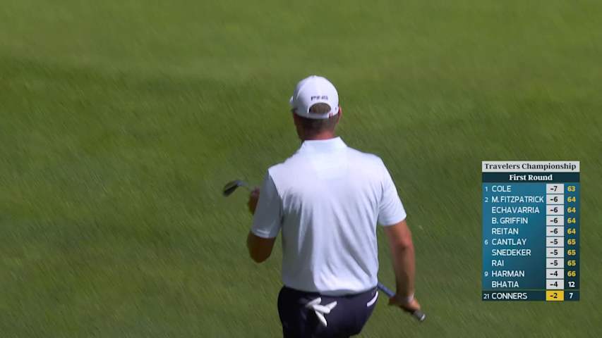 Corey Conners holes 66-foot shot from rough for birdie on No. 7 at Travelers