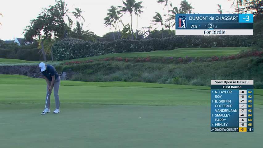 Adrien Dumont de Chassart sinks 14-foot birdie putt on No. 7 at Sony Open