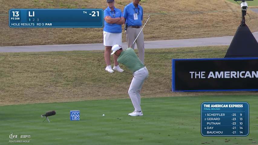 Haotong Li holes out from 58 feet for birdie on No. 13 at The American Express