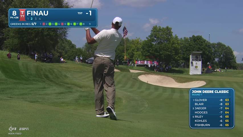 Tony Finau sinks 24-foot birdie putt on No. 8 at John Deere