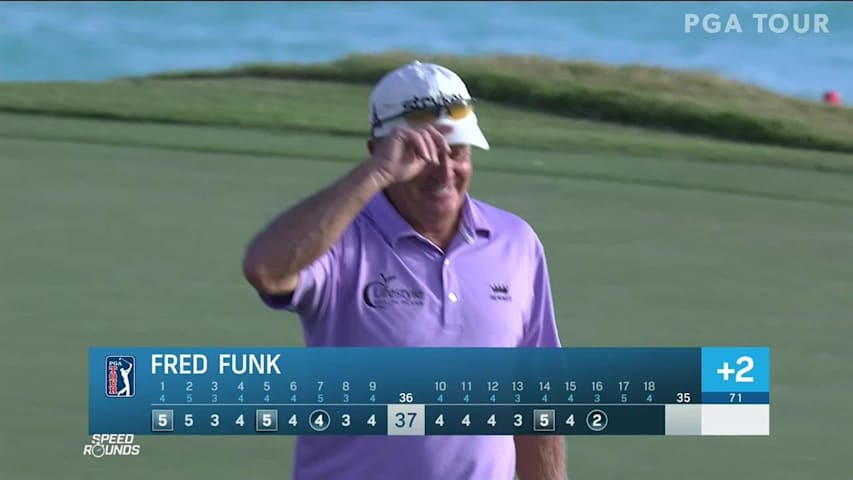 Fred Funk drains a long range birdie at Bermuda