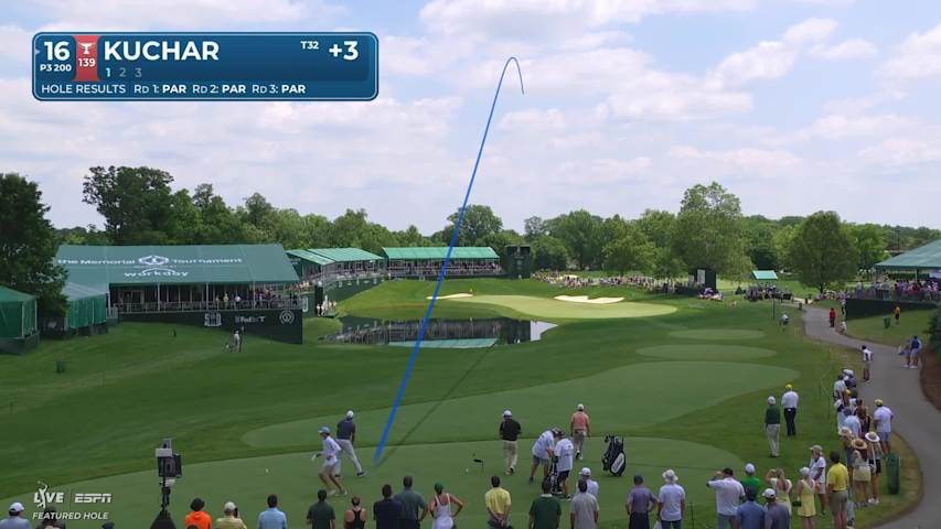Matt Kuchar sinks 37-foot birdie putt on No. 16 at the Memorial