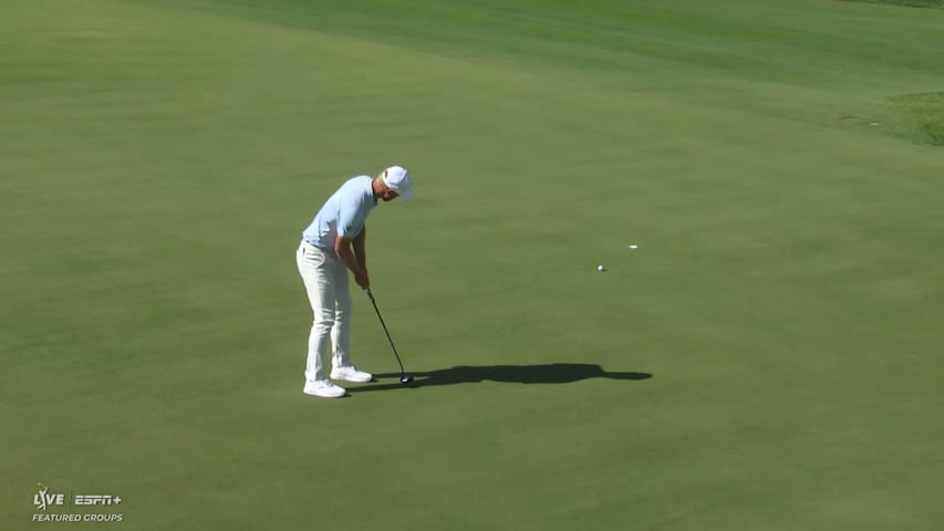 Jesper Svensson gets to 6-under with 16-foot birdie putt on No. 17 at Bank of Utah