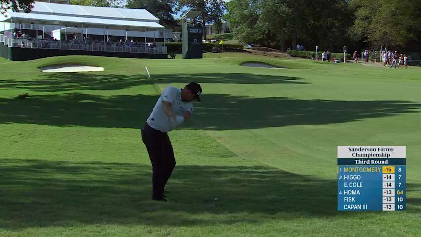 Taylor Montgomery sinks 26-foot birdie putt on No. 9 at Sanderson Farms