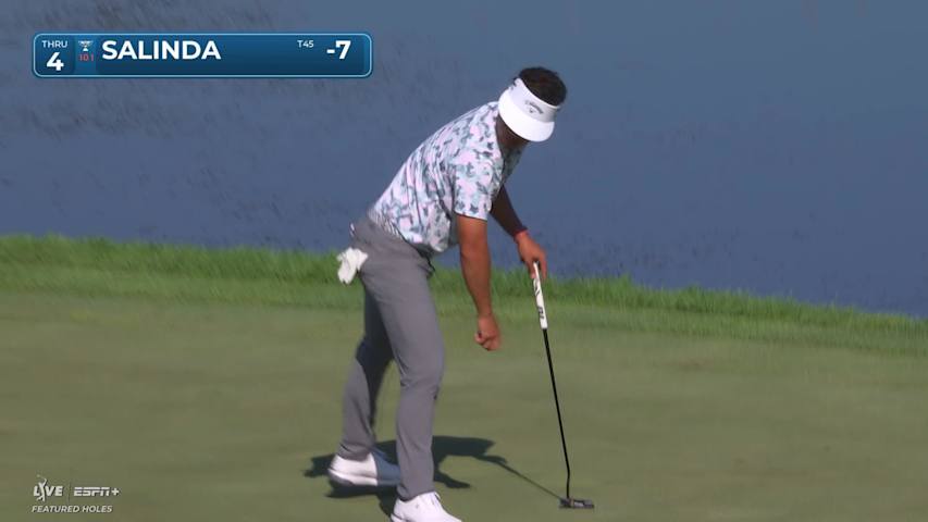 Isaiah Salinda sinks a 29-foot birdie putt on No. 4 at 3M Open