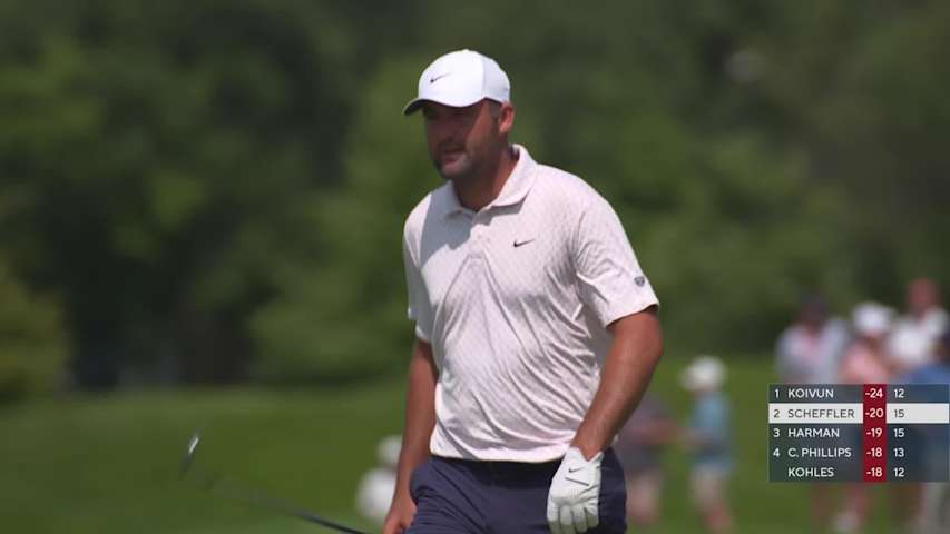 Scottie Scheffler sinks 5-foot putt for birdie on No. 16 at 3M Open