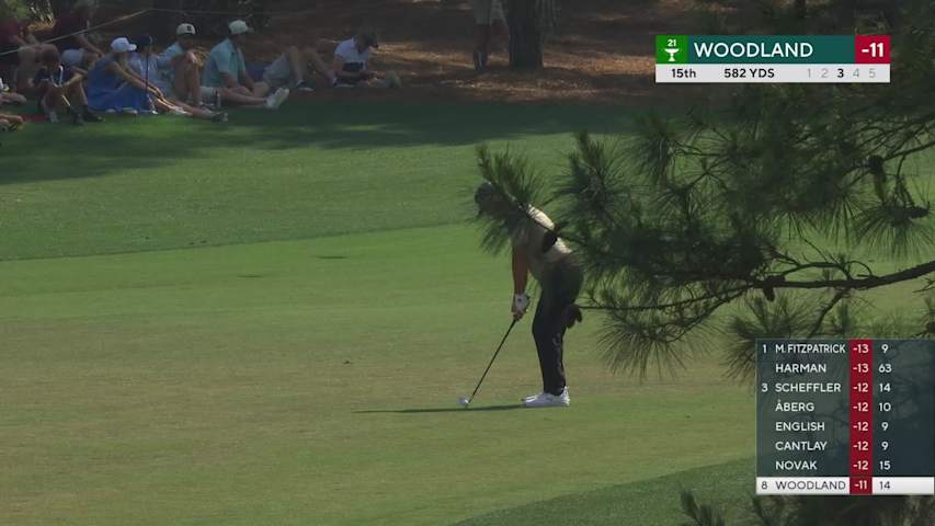 Gary Woodland gets up-and-down from 127 yards for birdie on No. 15 at RBC Heritage