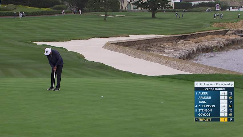 Kirk Triplett makes birdie putt on No. 18 at PURE Insurance Championship