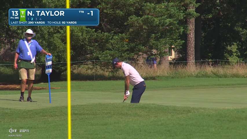 Nick Taylor gets up-and-down from 90 yards for birdie on No. 13 at Wyndham