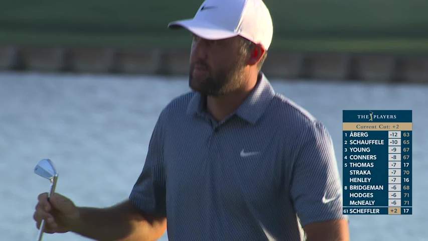 Scottie Scheffler hits approach on No. 18 to 9 feet, makes birdie to move inside cut line at THE PLAYERS