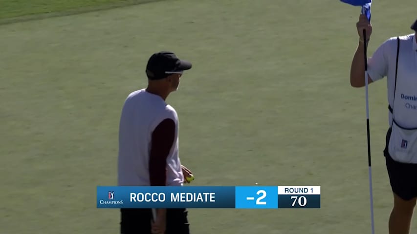 Rocco Mediate brushes in a birdie putt to end his day at Dominion