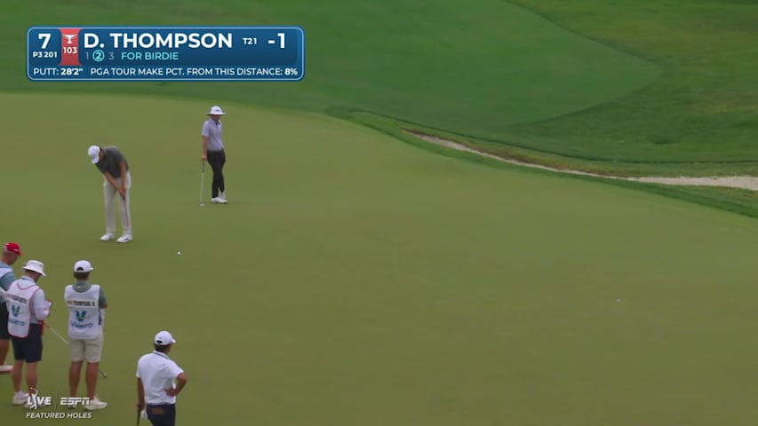 Davis Thompson drains 28-foot birdie putt on No. 7 at Valero