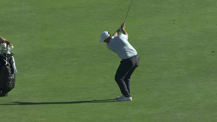 Rico Hoey's 144-yard approach sets up birdie on No. 16 at Bank of Utah