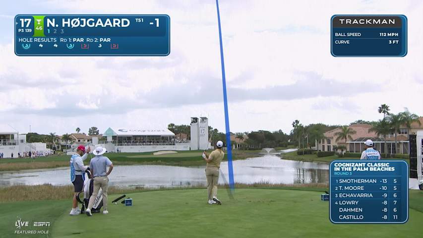 Nicolai Højgaard pours in 31-foot birdie putt on No. 17 at Cognizant Classic