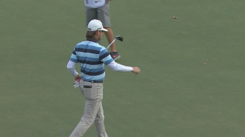 Heath Slocum drops in a 23 foot birdie at Sanderson Farms