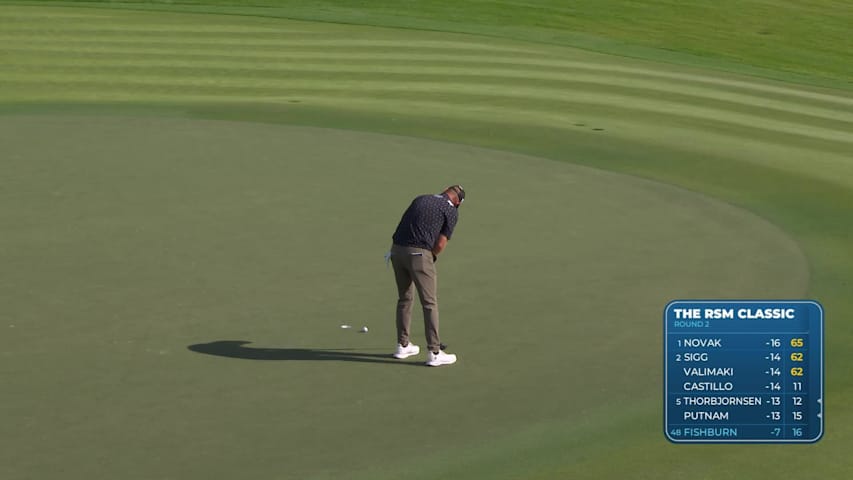 Patrick Fishburn sinks 5-foot birdie putt on No. 17 at The RSM Classic