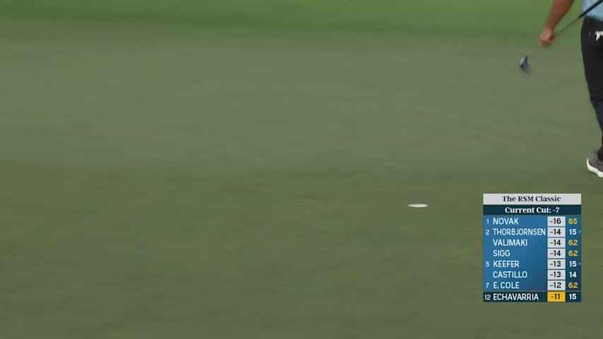 Nico Echavarria sinks 26-foot birdie putt on No. 15 at The RSM Classic