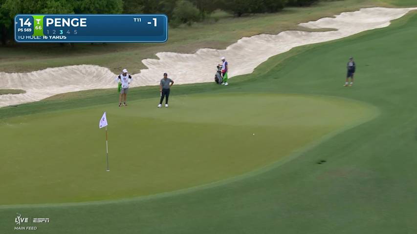 Marco Penge gets up-and-down from 50 feet for birdie on No. 14 at Valero