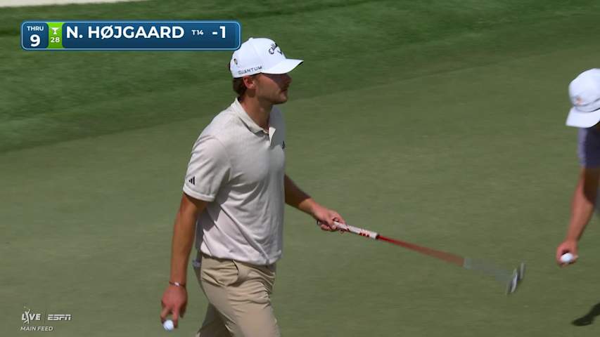 Nicolai Højgaard sinks 13-foot birdie putt on No. 9 at Arnold Palmer