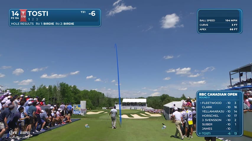 Alejandro Tosti holes 32-foot shot from rough for birdie on No. 14 at RBC Canadian