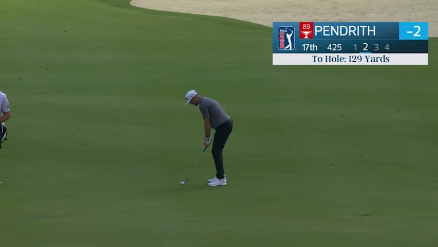 Taylor Pendrith gets up-and-down from 128 yards for birdie on No. 17 at Travelers