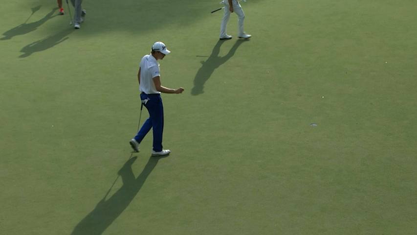 Smylie Kaufman holes it from 16 feet for birdie at Barbasol