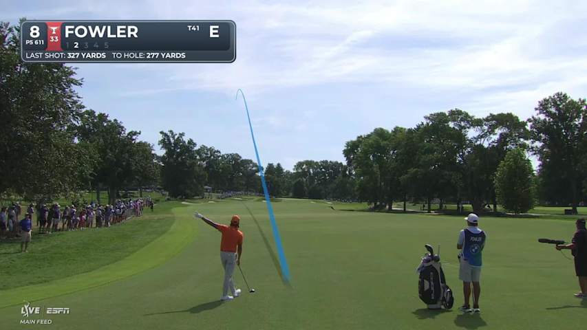 Rickie Fowler drains 3-foot putt for birdie on No. 8 at BMW Championship