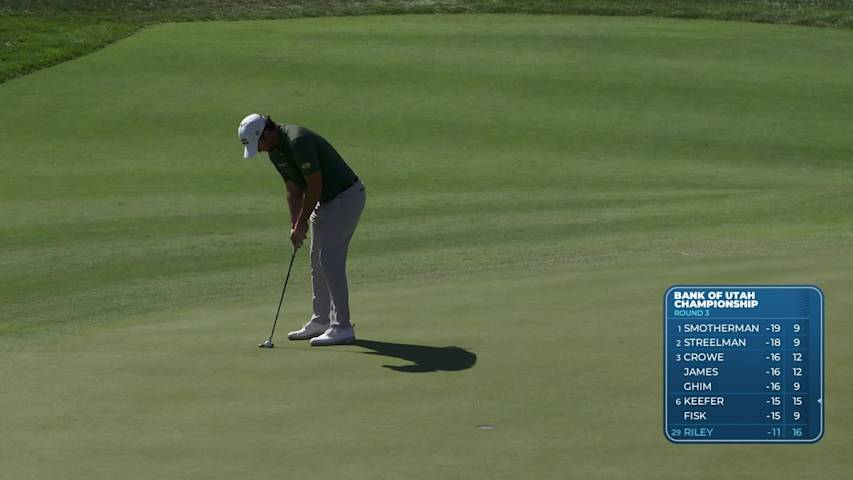 Davis Riley drains 11-foot birdie putt on No. 17 at Bank of Utah