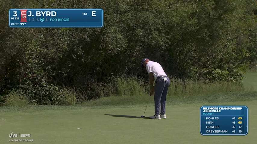 Jonathan Byrd drains 9-foot putt for birdie on No. 3 at Biltmore