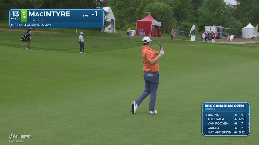 Robert MacIntyre gets up-and-down from 213 yards for birdie on No. 13 at RBC Canadian