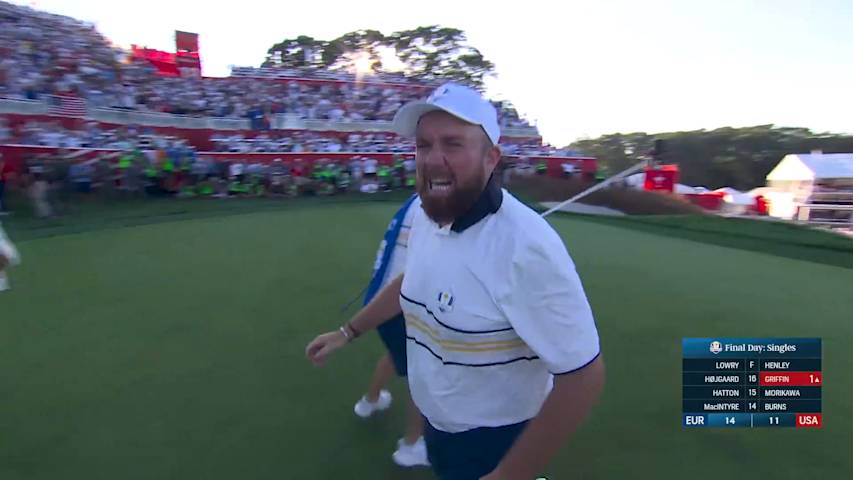 Shane Lowry drains closing birdie putt to secure Ryder Cup for Europe