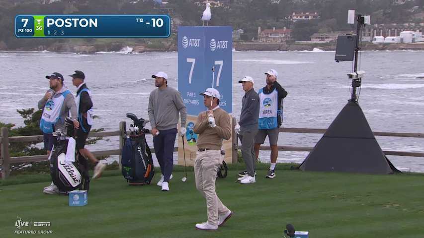 J.T. Poston hits 98-yard tee shot to 3 feet on No. 7 at AT&T Pebble Beach