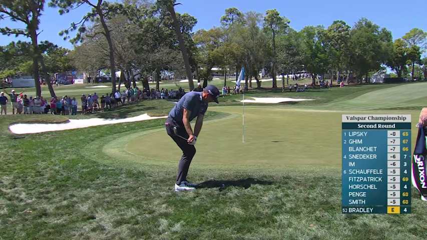 Keegan Bradley chips in from 1 foot for birdie on No. 5 at Valspar
