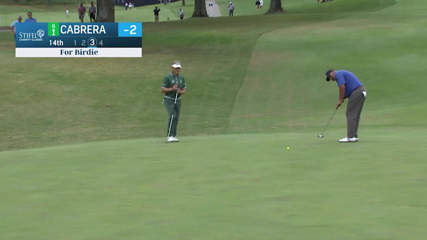Ángel Cabrera makes birdie putt on No. 14 at Stifel Charity Classic