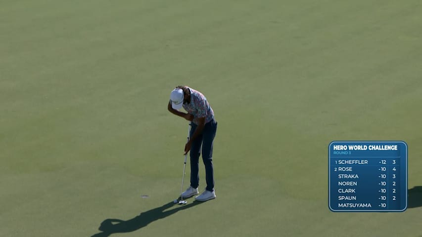 Akshay Bhatia taps in from 1 foot for birdie on No. 3 at Hero World Challenge
