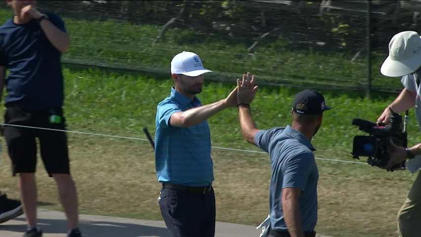 Kyle Stanley holes his shot from the drop zone to save par for Shot of the Day