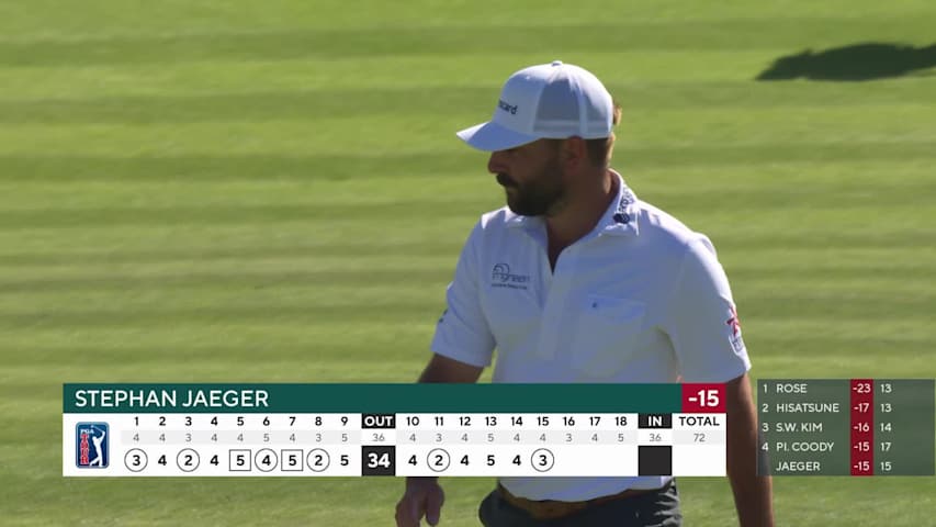 Stephan Jaeger chips in from 62 feet for birdie on No. 15 at Farmers