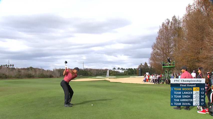 Tiger Woods hits driver off the deck to set up birdie at PNC Championship