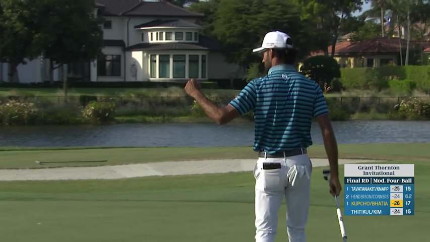 Akshay Bhatia drains clutch eagle putt to take the lead at Grant Thornton