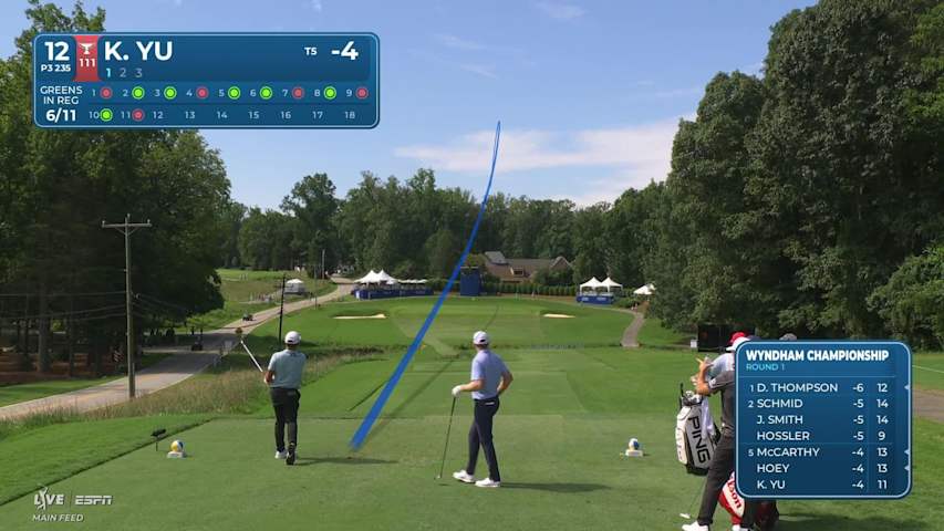 Kevin Yu hits tee shot to 13 feet, sets up birdie on No. 12 at Wyndham