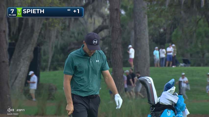 Jordan Spieth hits 125-yard approach to 6 feet, sets up birdie on No. 7 at THE PLAYERS
