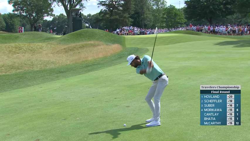 Akshay Bhatia gets up-and-down from 92 yards for birdie on No. 2 at Travelers