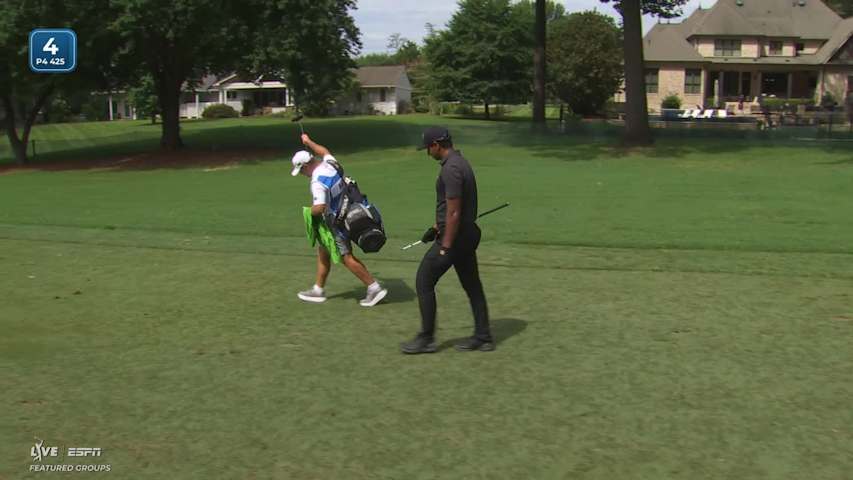 Aaron Rai sinks 34-foot birdie putt on No. 4 at Wyndham