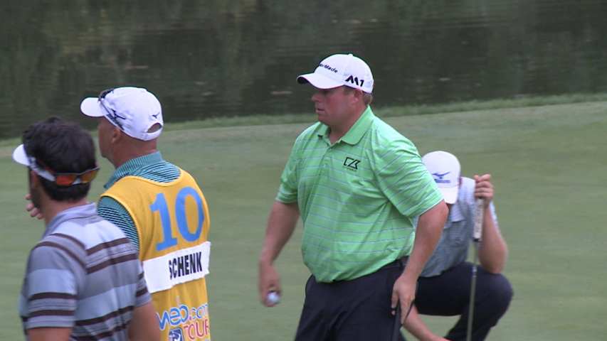 Conrad Shindler leads after play was suspended at Price Cutter