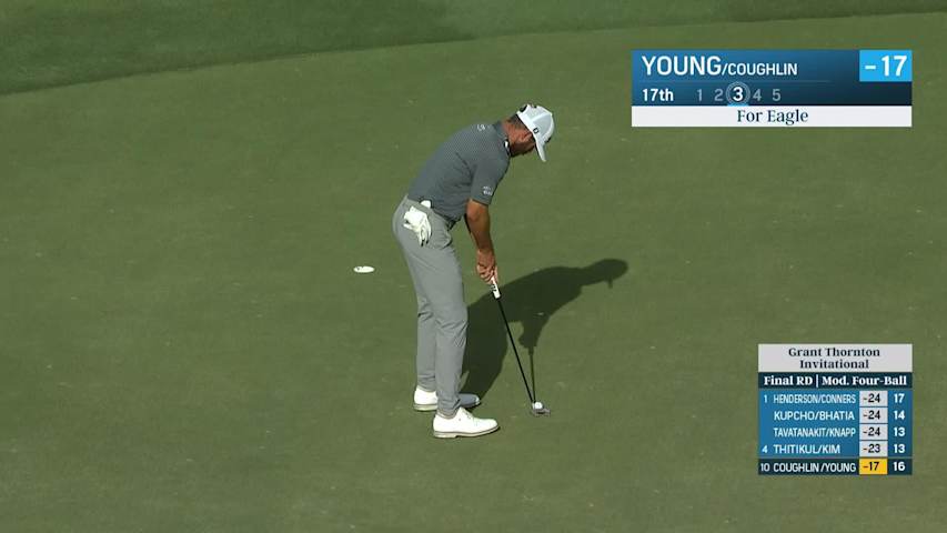 Cameron Young rolls in an eagle putt at Grant Thornton