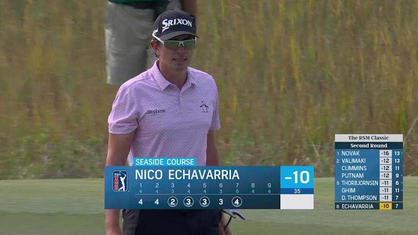 Nico Echavarria sinks 7-foot birdie putt on No. 7 at The RSM Classic